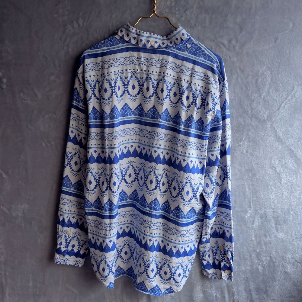 KENNY FLOWERS Blue & White Button Up Shirt Size XL The Espana Linen Beach Resort - Picture 3 of 9